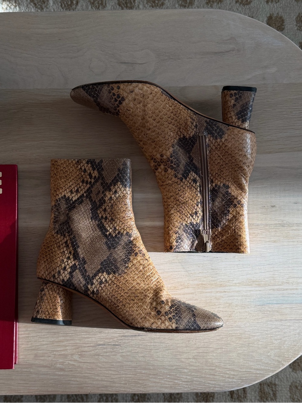 Vince Koren Snake-Print Leather Square-Toe Block-Heel Ankle Boots - Picture 2 of 8
